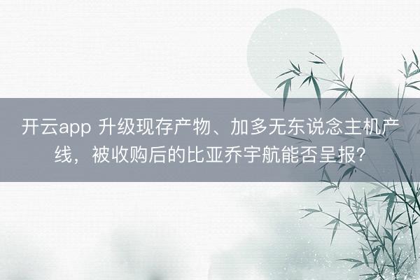 开云app 升级现存产物、加多无东说念主机产线，被收购后的比亚乔宇航能否呈报？