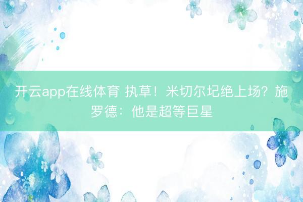 开云app在线体育 执草！米切尔圮绝上场？施罗德：他是超等巨星