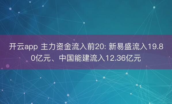 开云app 主力资金流入前20: 新易盛流入19.80亿元、中国能建流入12.36亿元