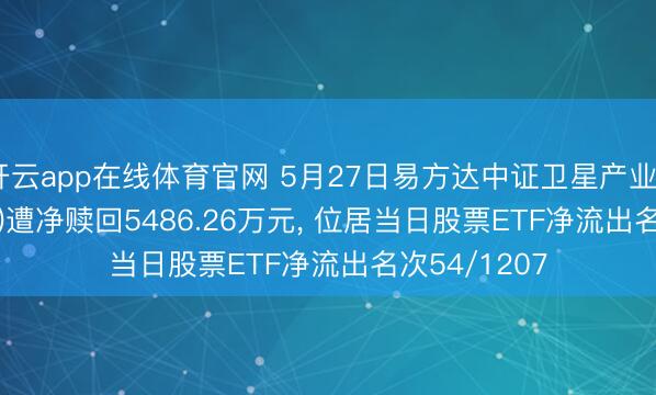 开云app在线体育官网 5月27日易方达中证卫星产业ETF(563530)遭净赎回5486.26万元, 位居当日股票ETF净流出名次54/1207